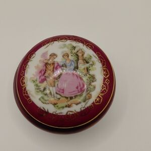 Vintage Japan Giftcraft Burgandy Porcelain Trinket Box with Gold Accents
